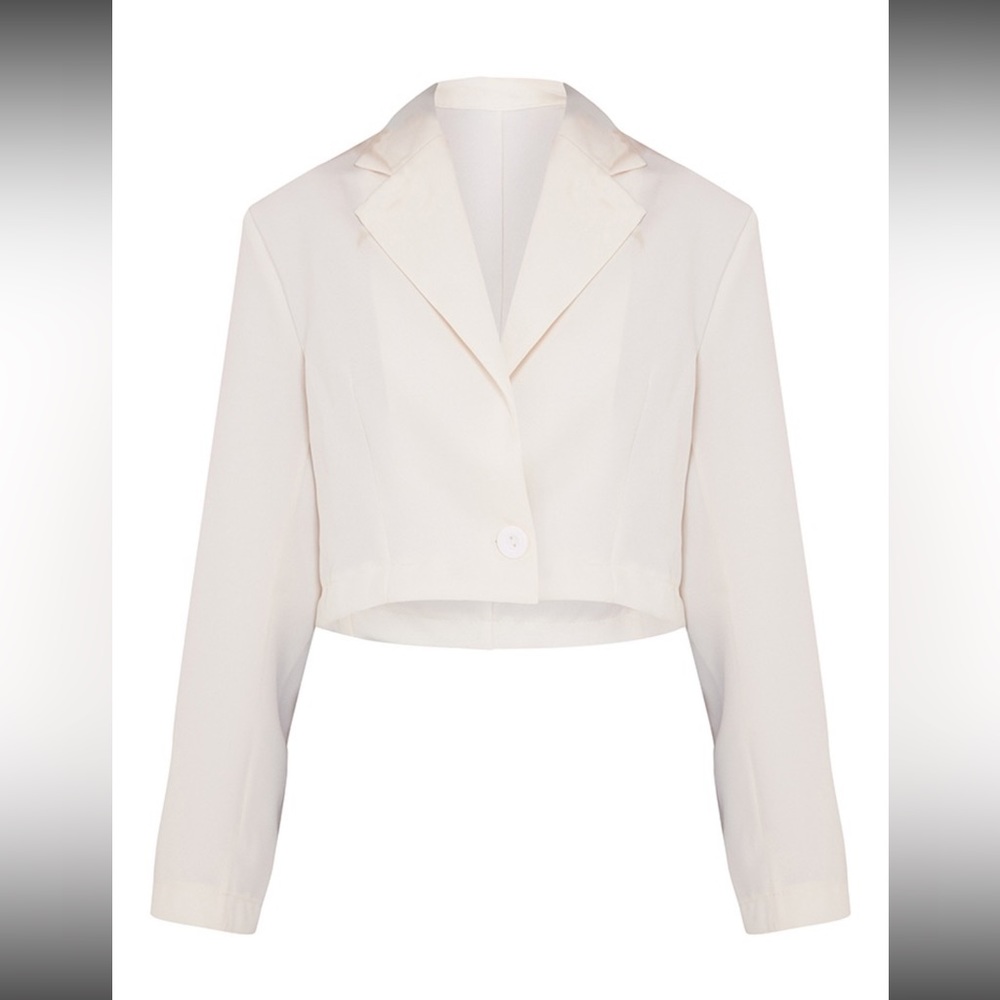 Oatmeal Basic Oversized Boxy Cropped Blazer - image 1